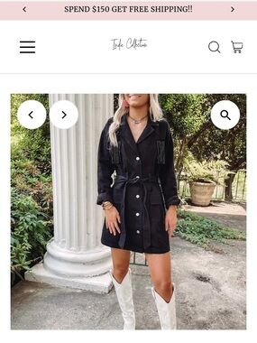 Indie Collection Black Button-Front Belted Jacket Dress with Fringe